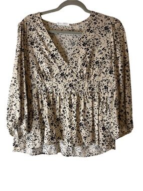Primark Beige Floral V-Neck Peplum Blouse, size L